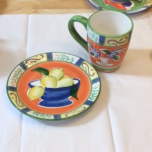 Capri Hand Painted 8” dessert plate and large mug set etc